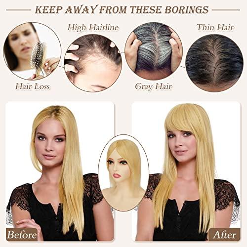 RUWISS RUWISS Human Hair Topper with Bangs Crown Topper Hair Pieces for Women Short Wiglet Topper for Thinning Hair 7.5 * 13CM Silk Base 100% Real Human Hair Clip in Topper 10Inch 35gNatural Black