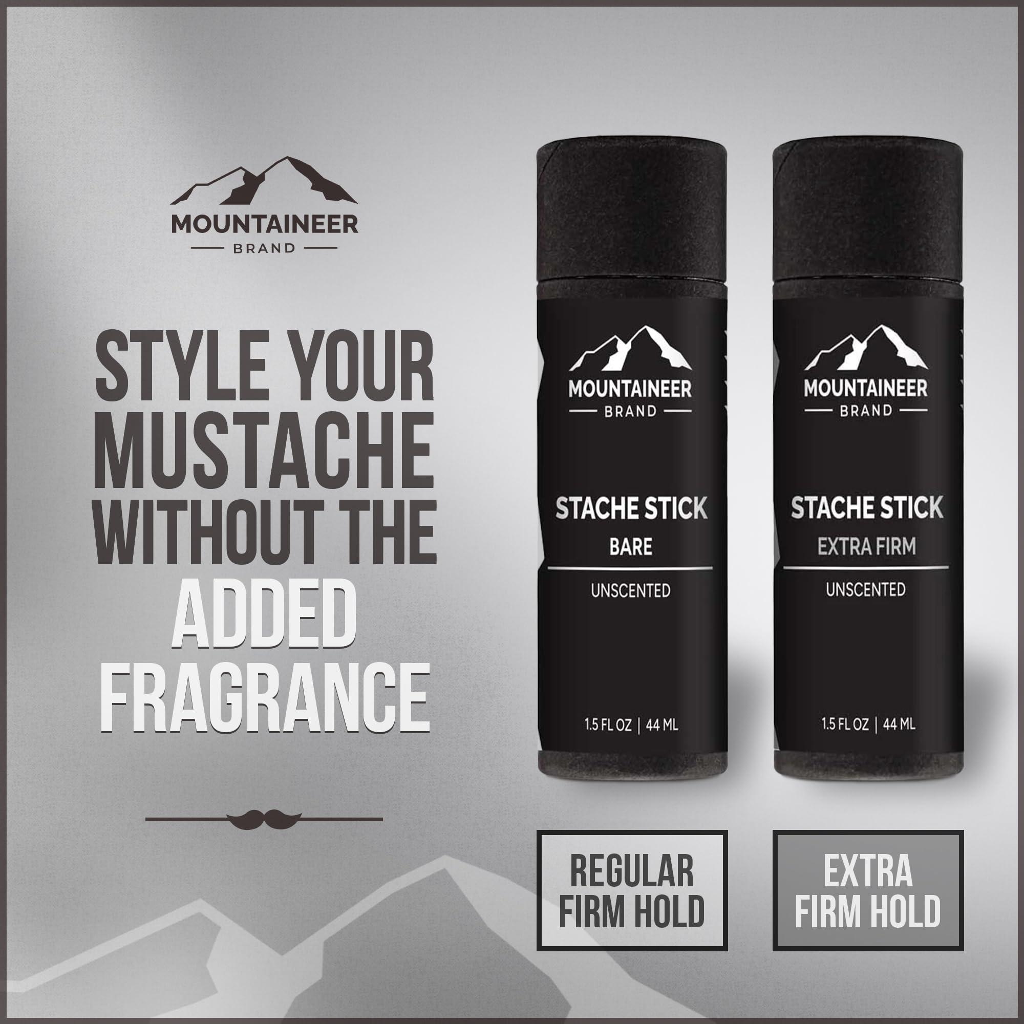 Mountaineer Brand, 100% Natural Always Mountaineer Brand Stache Stick | Mustache Wax for Men | 100% Natural Beeswax and Plant Based Oils | Grooming Beard Moustache Wax | Extra Firm Hold | Smooth, Condition, Styling Balm | Unscented 1.5oz