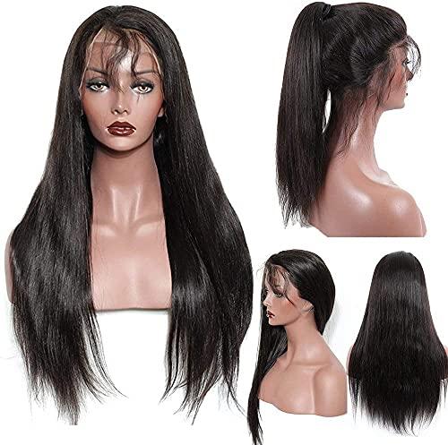 Wig 100% Unprocessed Brazilian Virgin Human Hair Full Lace Wig Glueless 360 Frontal Lace Wigs Long Natural Straight with Pre Plucked Baby Hair (22inch)