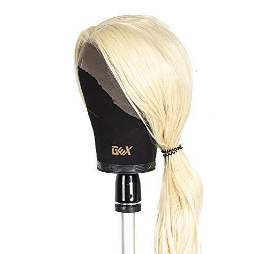 GEXWORLDWIDE GEX 20"-24" Canvas Cork Wig Block Mannequin Head for Wig Making Drying Styling Display with Table C Clamp Stand Holder (Black 22.5")