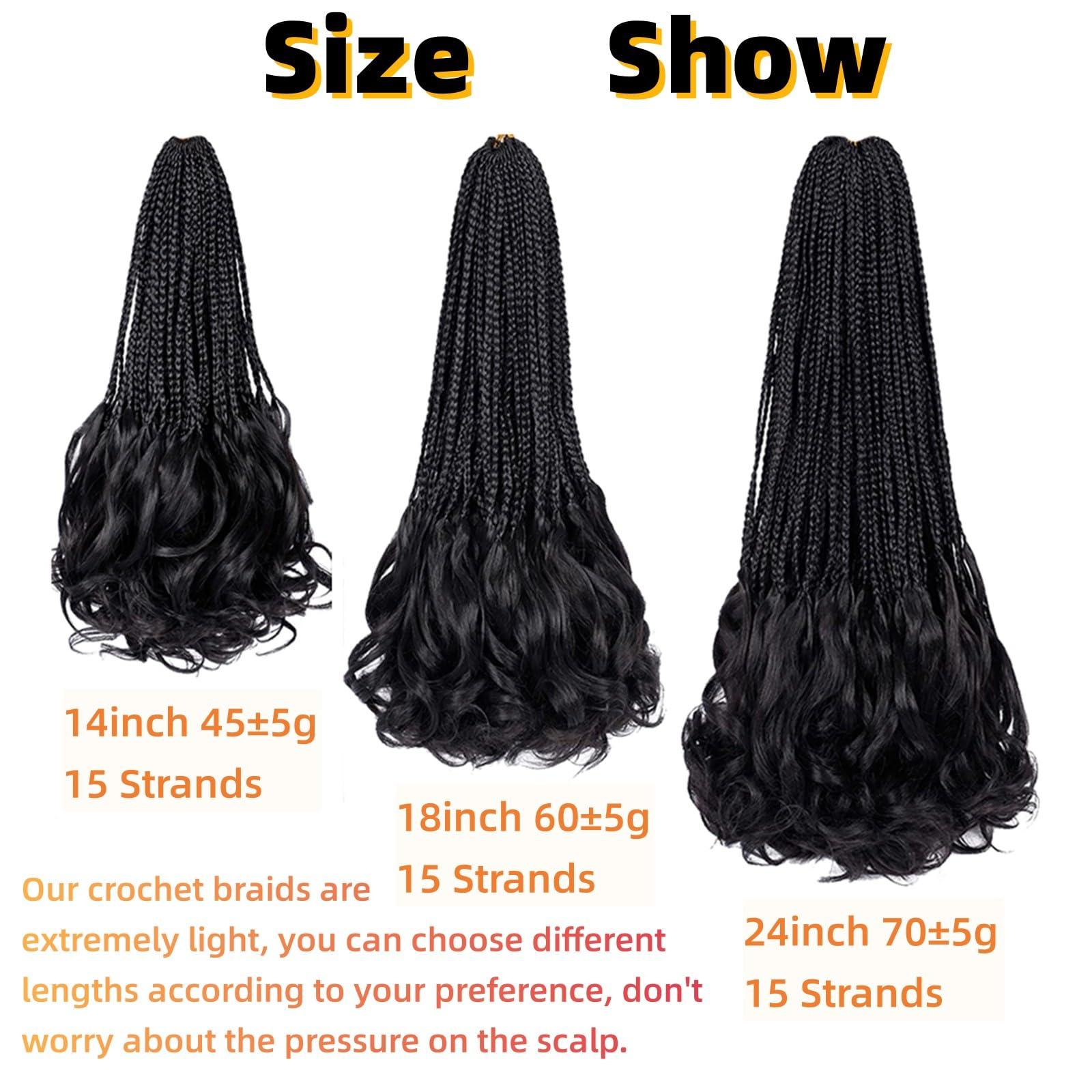 ZBYXPP French Curl Crochet Braids 6 Packs Boho Goddess Pre Looped Hair Extension Ombre Box Braid With Wavy Curly Ends For Black Women(350,18in(8pack))
