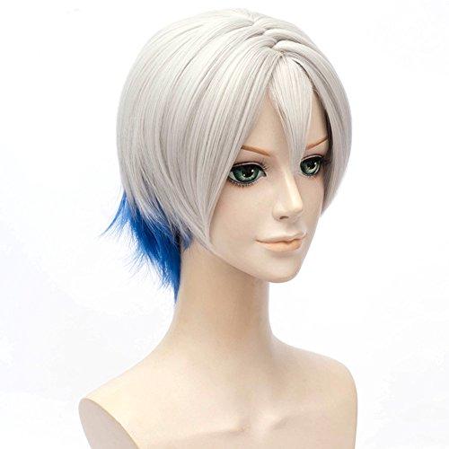 GOOACTION GOOACTION 11.8''/30CM Silver White and Blue Cosplay Short Wigs Wade Watts/Parzival's Wig Wavy Men's Wig Synthetic Hair Costume Wig