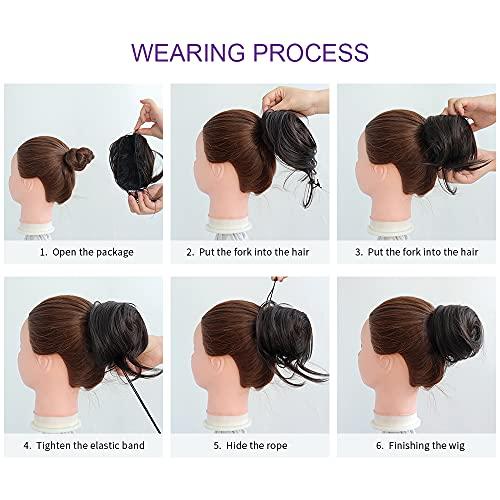HSPJHTM HSPJHTM 2 PCS Brown Hair Bun Hair Pieces for Women Girls Lady Drawstring Fake Ballet Bun Extensions Synthetic Updo Donut Chignon