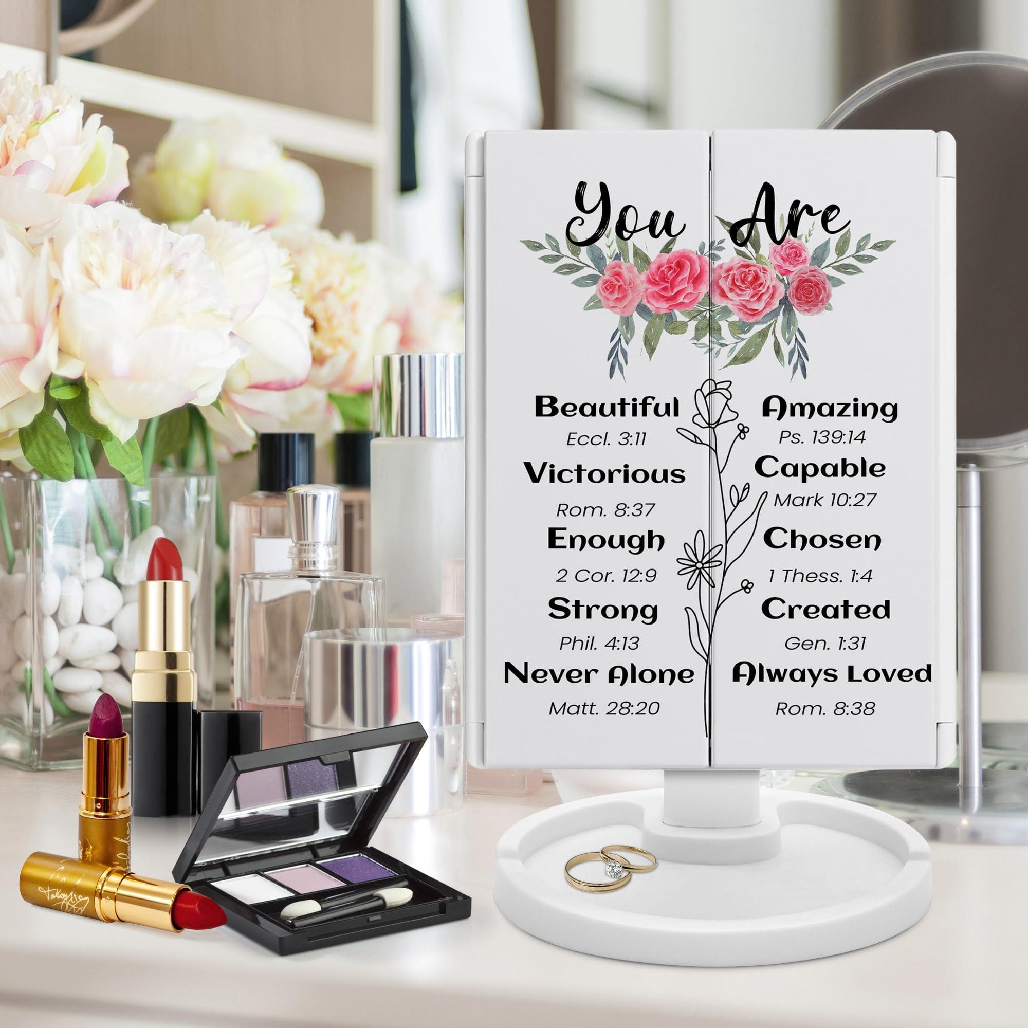 Hexagram Hexagram Christian Gifts for Women Faith, Religious Inspirational Makeup Mirror with Lights, Birthday Encouragement Spiritual Vanity Gifts for Mom Friend Sister Mothers Day Christmas