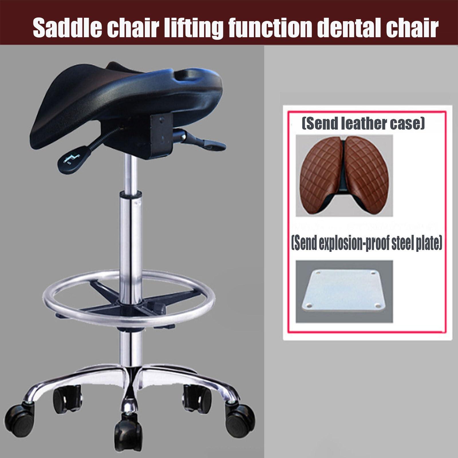 SFKLYU SFKLYU Rolling Saddle Stool with Foot Ring Ergonomic Saddle Stool Dental Chair Salon Stool Adjustable Height for Clinic Dentist Spa Massage Salons,M