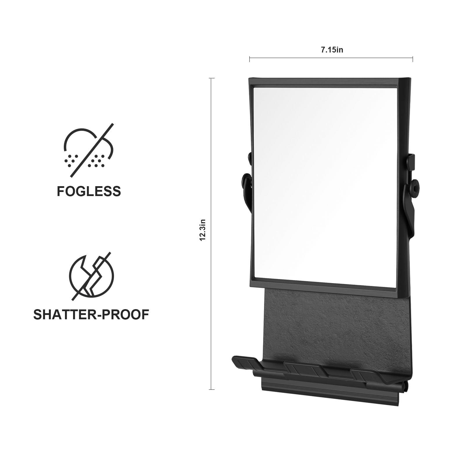 APLOP APLOP Fogless Mirror for Shower with Dual-Sided 1X/3X Magnification, Fogless Shower Mirror with Small Squeegee and Adhesive Hook, Rust-Proof and Black