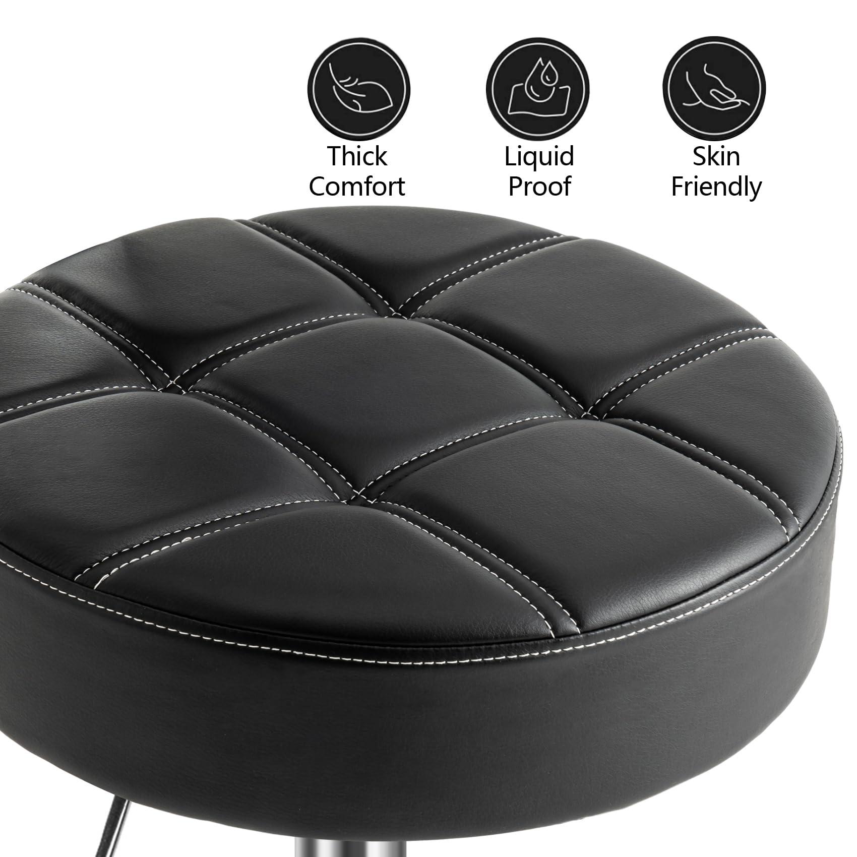 CoVibrant CoVibrant Heavy Duty Adjustable Rolling Stool with Noiseless Wheels, Dual Brakes, Footrest & Swivel - 20"-27" Height - for Kitchen, Medical, Salon, Tattoo, Office, Home (Black)