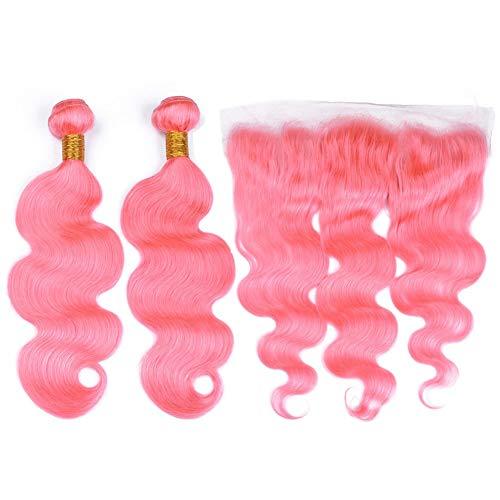 Tony beauty hair Tony Beauty Hair Pure Pink Brazilian Body Wave Human Hair 2 Bundles with Frontal 3Pcs Lot Light Pink Ombre Wavy Human Hair Weave Bundles with Full Lace Closure 13x4 Ear to Ear (22 24+20)