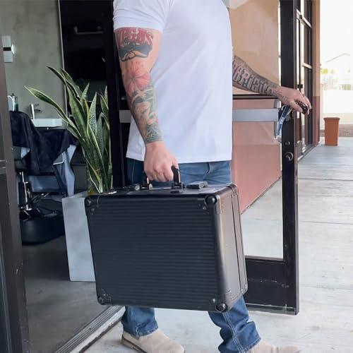 Mane Tame Professional Men\'s Grooming MANE TAME Barber Case - VIP Mobile Barber Station- Black - Includes (2) Bluetooth Speakers, TSA Locks, Removeable/Adjustable Legs