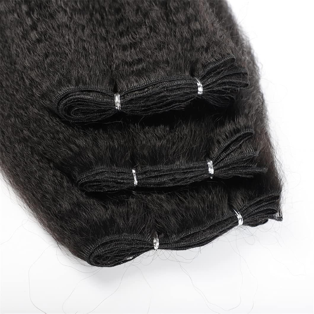 SSJFZM Synthetic Hair Bundles With Closure Kinky Straight Synthetic Sew In Weave Hair Bundles Women 2 Bundles With Closures 1B 16 Inches