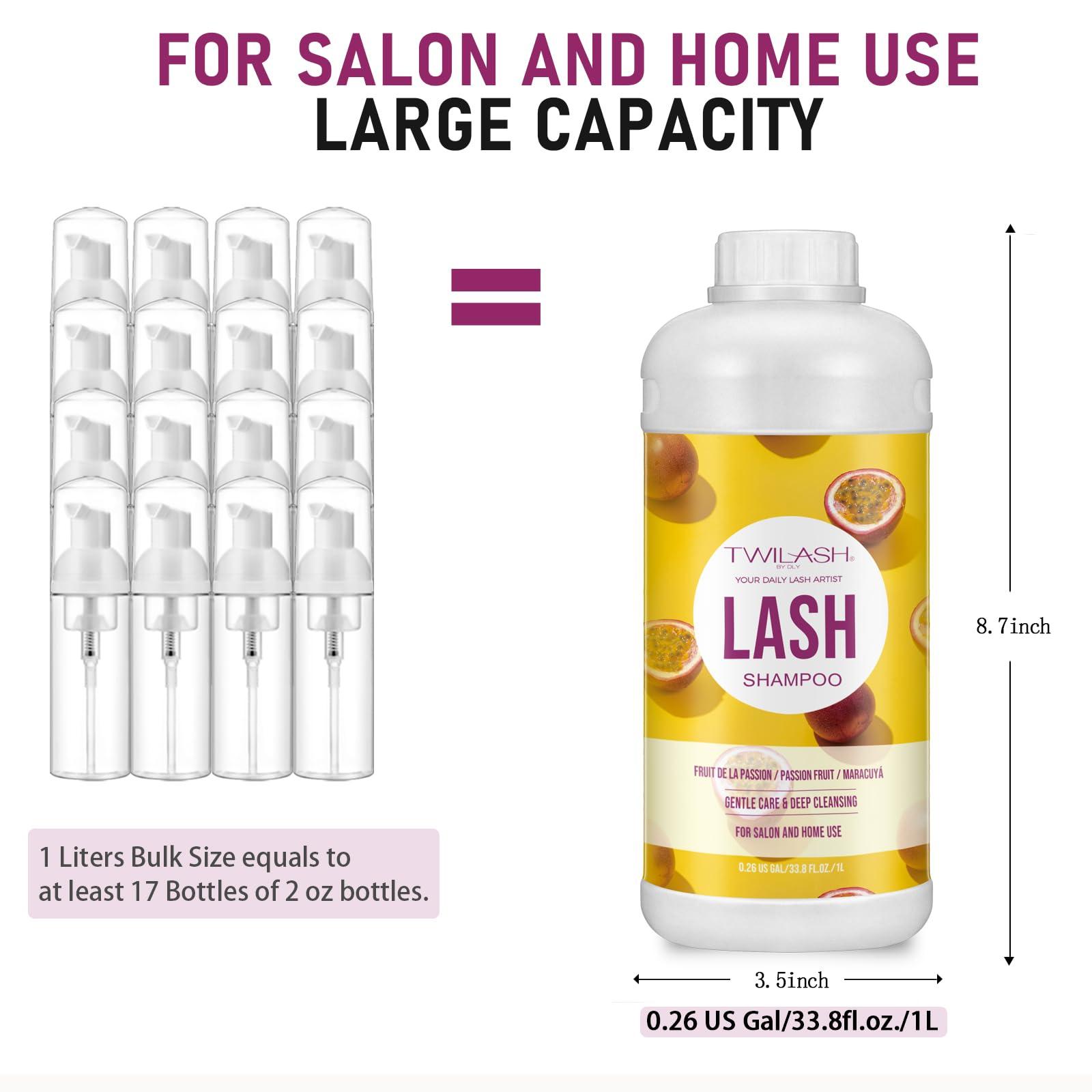 TWILASH BY DLY TWILASH BY DLY Lash Shampoo Bulk, Eyelash Cleanser for Extensions 2 Liters, Dispenser Pump, Non-irritating or Burning Eyelid Foaming Cleanser for Professional Salon and Home Use (Passion Fruit-1L)