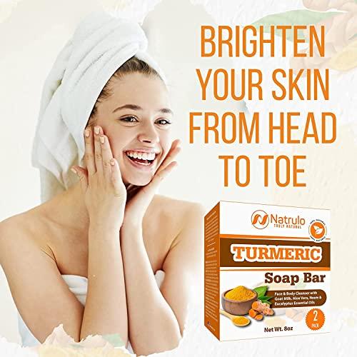 Natrulo Turmeric Soap Bar for Face & Body - All Natural Turmeric Skin Soap - Turmeric Face Soap Reduces Acne, Fades Scars & Cleanses Skin - 4 Oz Turmeric Bar Soap for All Skin Types Made in USA