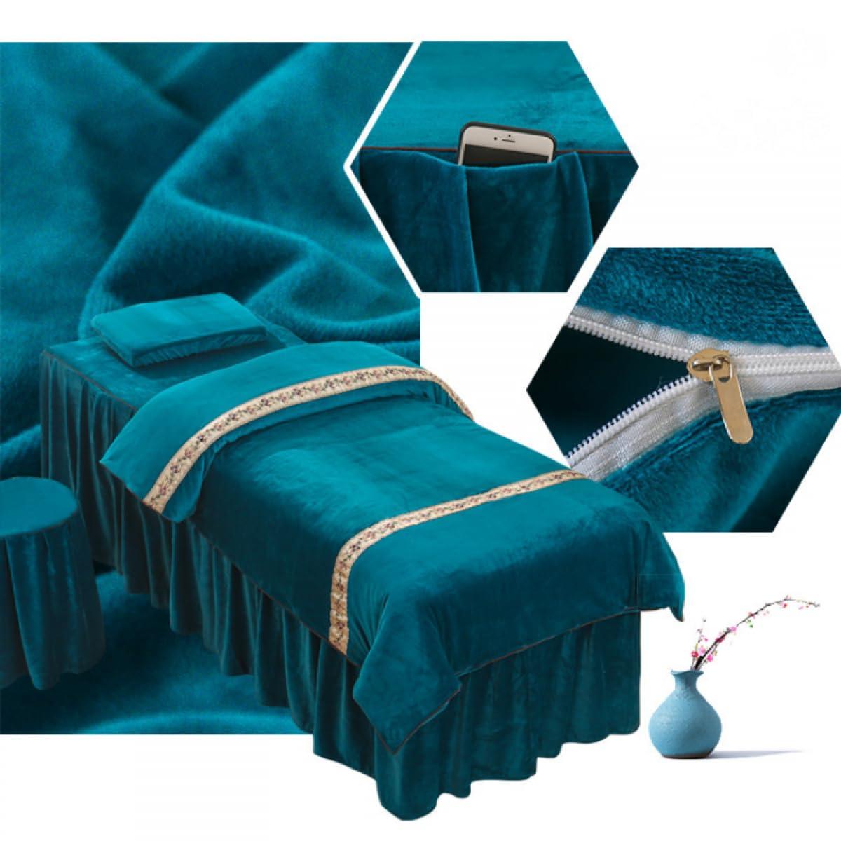 GSGC GSGC Massage Table Sheet Sets Spa Beauty Bed Cover Bedspread European-Style Simple Velvet Beauty Bedskirt 4pcs Light Luxury Beauty Massage Bed Linens Thickening SPA Massage Fumigation Bedding Set