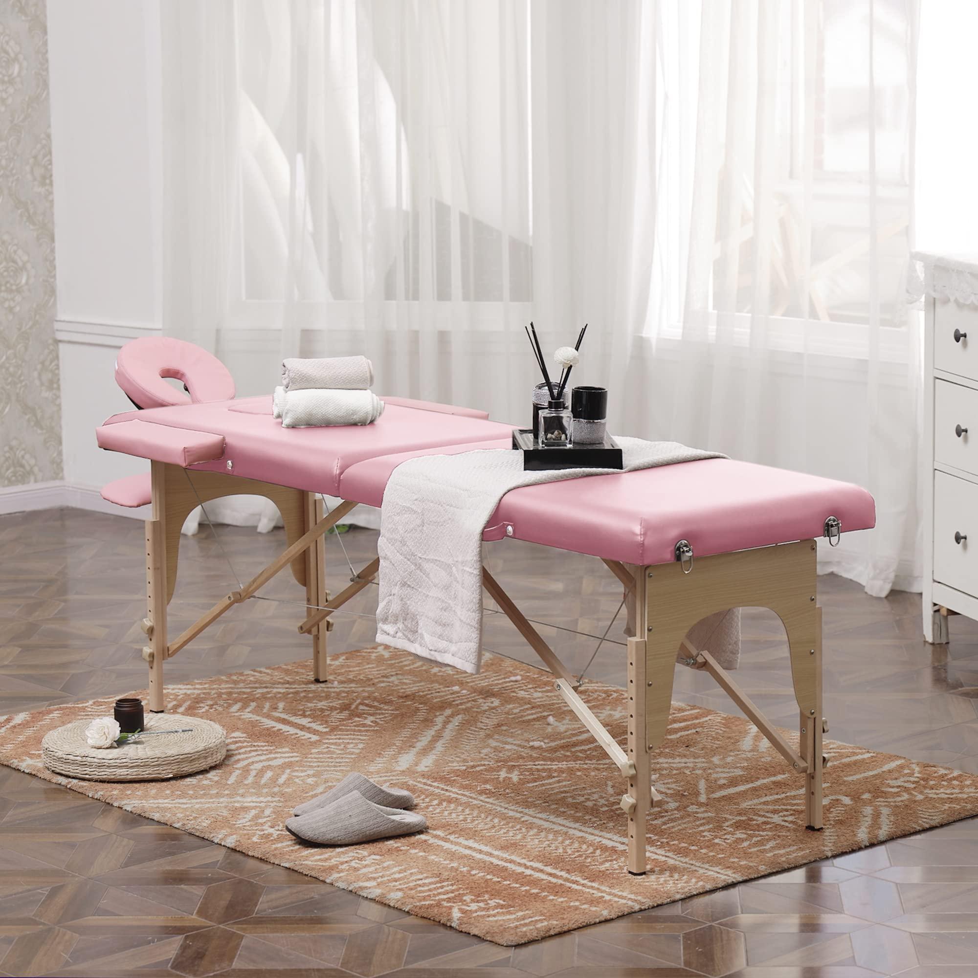 Prilinex Prilinex Portable Folding Massage Table - 2 Sections Massage Bed Spa Table with Carrying Bag, Face Cradle, Armrest & Hand Pallet - Easy Set Up, Lightweight, Height Adjustable 24" to 33" Pink