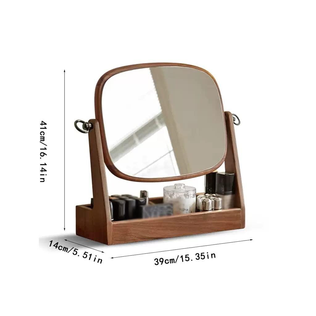 HIHELO HIHELO Makeup Mirror Wooden Makeup Mirror Storage Box One Bedroom Dressing Table Mirror Rotatable Beauty Mirror Vanity Mirror with Lights