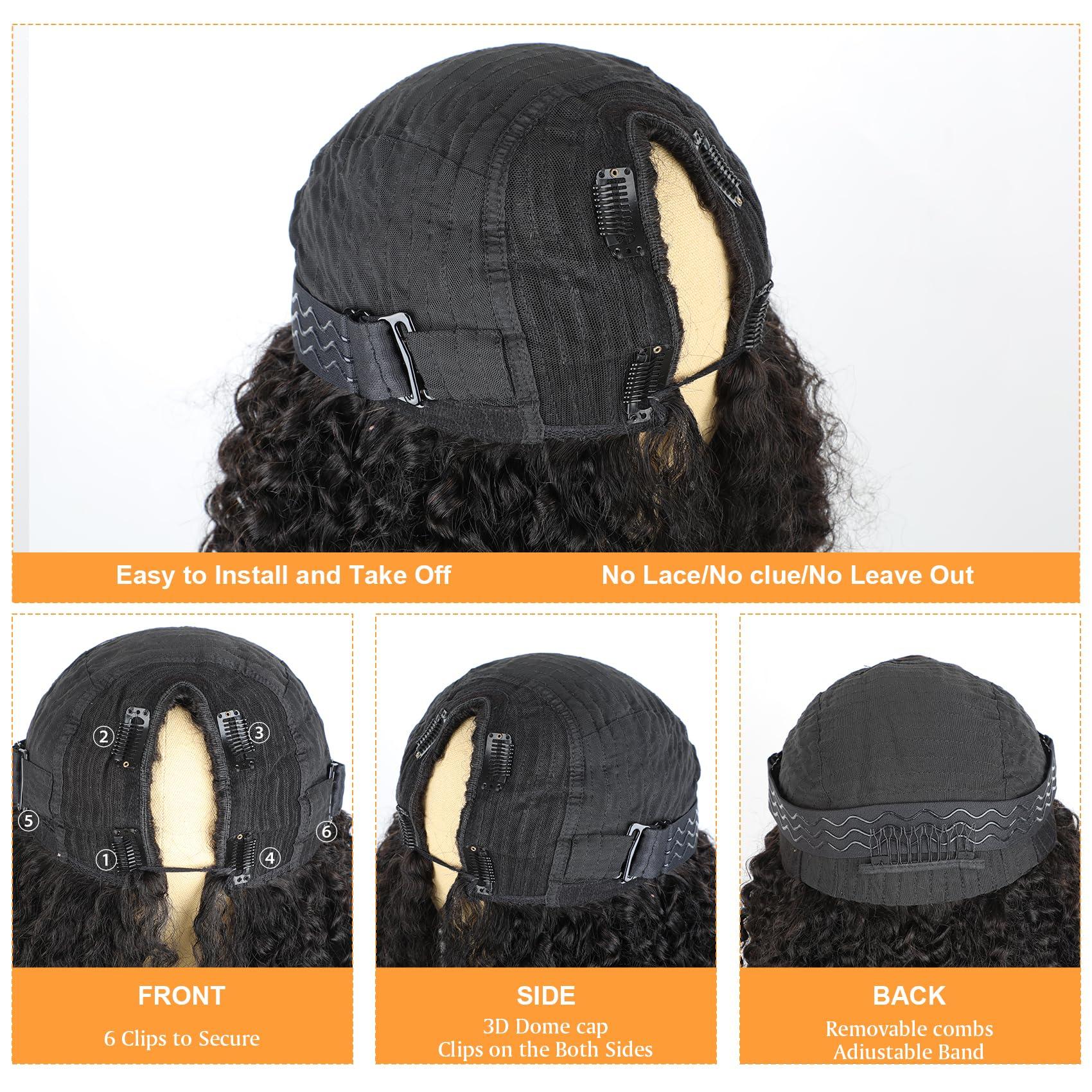 Domiso Domiso 24 Inch Curly V Part Wig Human Hair No Leave Out Thin Part Wig Glueless Wigs Human Hair Pre Plucked U part Wig Beginner Friendly No Sew in No Glue 180% Density