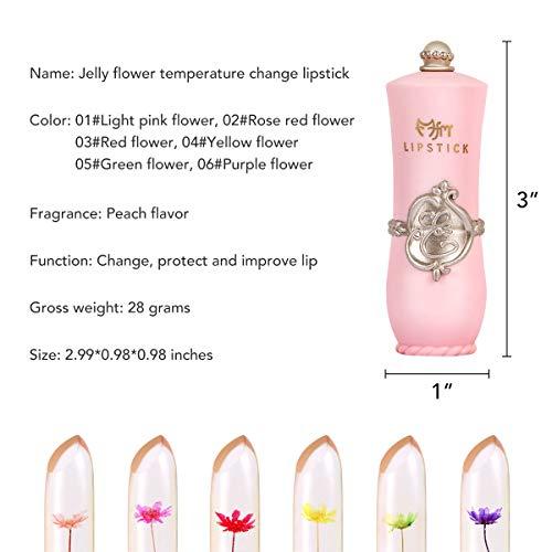 Aooba 6Pcs Flower Jelly Lipstick Set Moisturizer Temperature Color Change Lip Gloss Long Lasting Lipsticks for Women Girls
