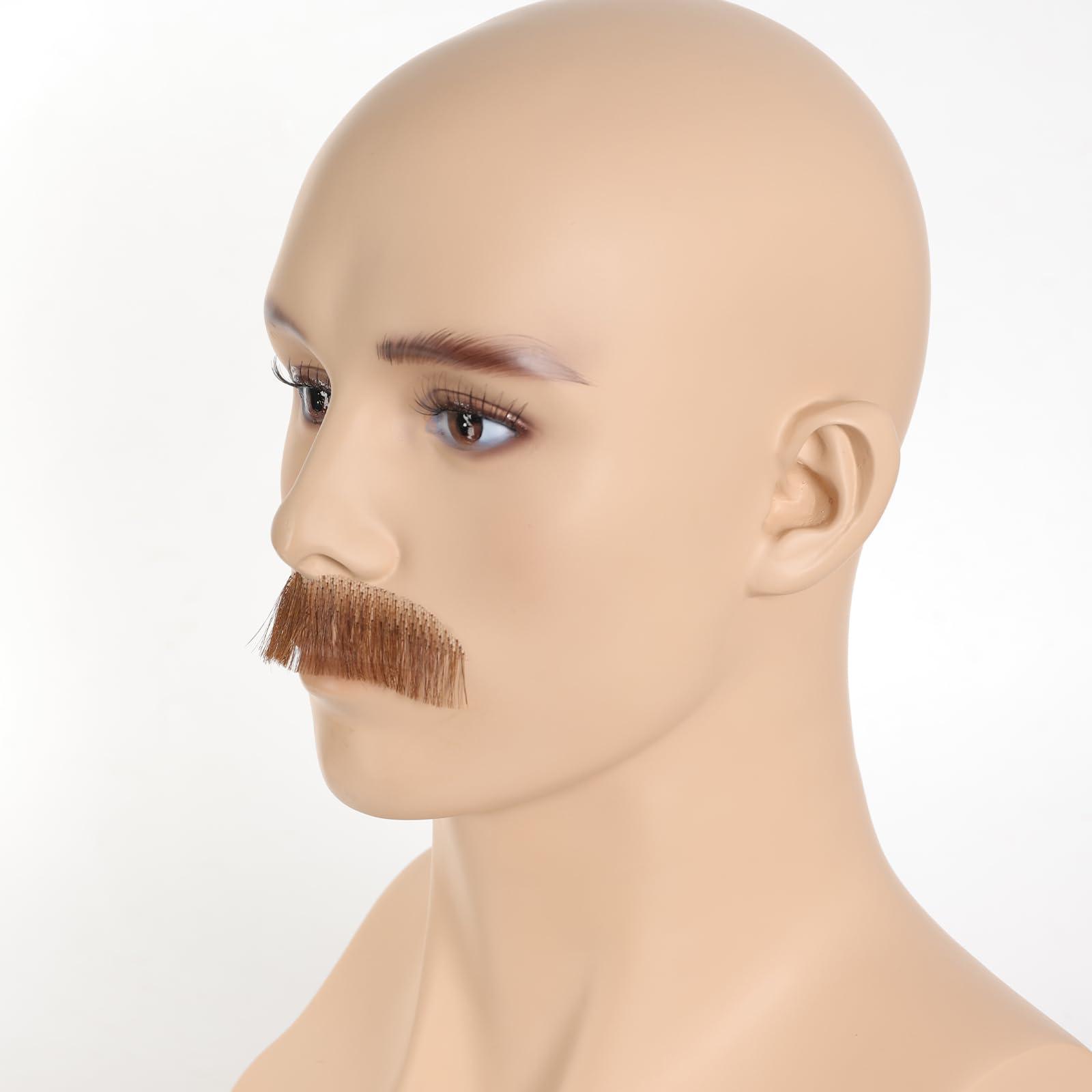 VIJIGIA Human Hair Full Hand Tied Realistic Fake Mustache Brown Human Hair Jack Sparrow Fake Beard Fake Goatee Costume Beard Fake Facial Hair Lace Beard for Women Halloween Funny Cosplay CostumeBROWN