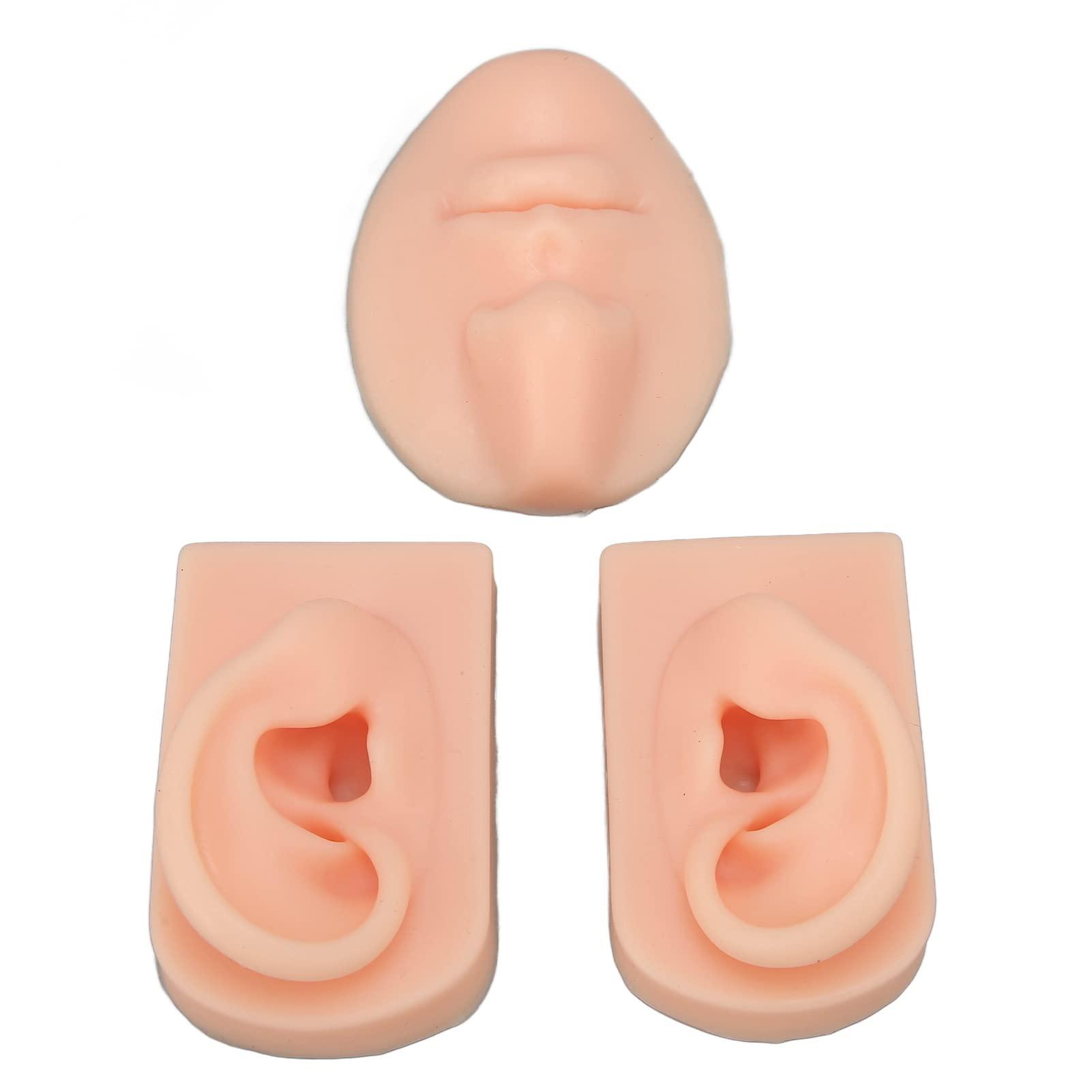 FILFEEL 3D Nose & Mouth Model, Silicone Ear Model Simulation Display Props for Piercing Suture Practice (Light Skin Colour)