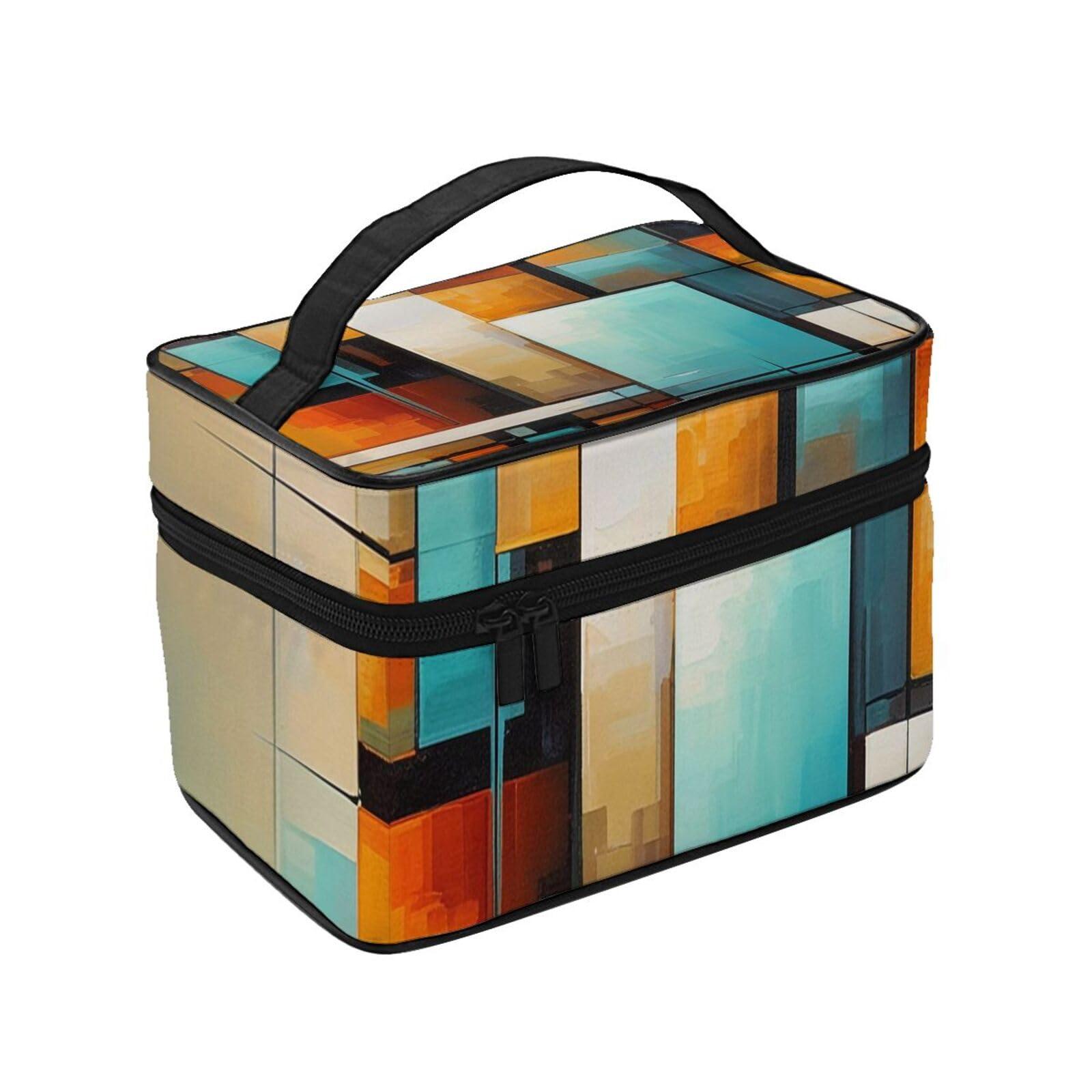 QASDFGHR QASDFGHR Small Abstract Modern Print Makeup Bag,Travel Cosmetic Bag with Zipper for Women Square Make Up Bags Organizer