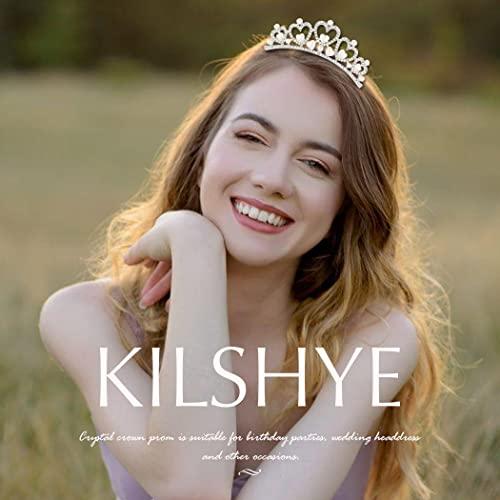 Kilshye Kilshye Princess Tiara Comb Pearl Heart Crown Combs Silver Rhinestones Hair Piece Bride Costume Hair Accessories for Women and Girls