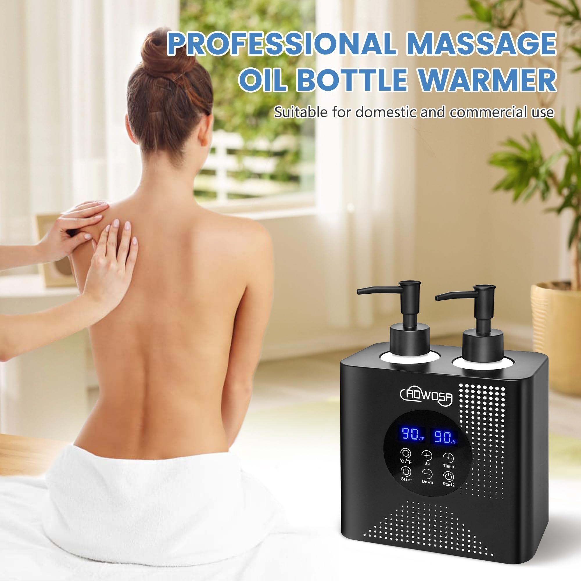 AOWOSA Massage Oil Warmer Double Bottle Professional Electric Lotion Digital Heater for SPA, Portable Oil Warmer Heated Cream for Beauty Salon Home, with / Switchable Display, Four Oil Dispenser Bottle