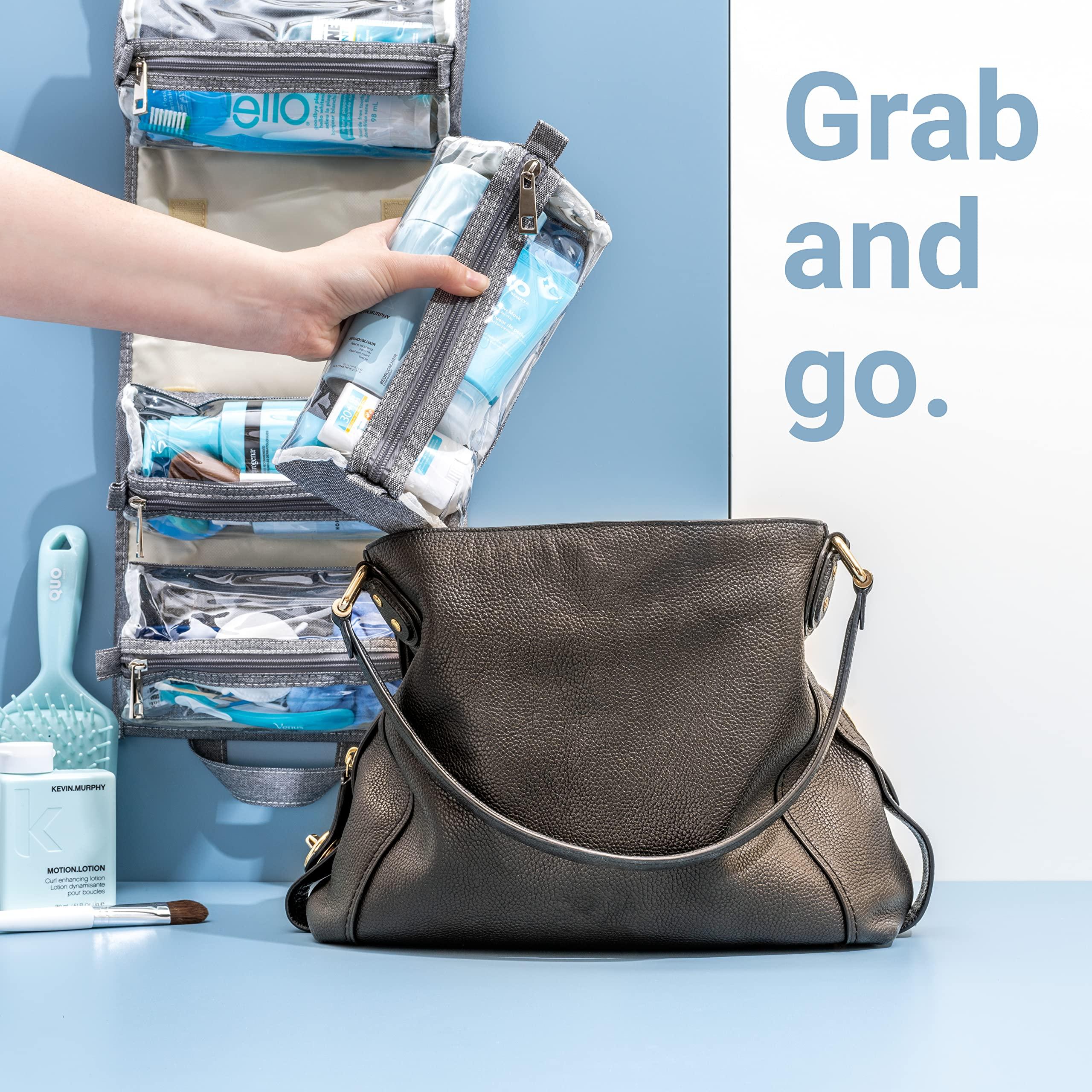 4kits 4kits Hanging Roll-Up Makeup Bag/Toiletry Kit/Travel Organizer for Women - 4 Removable Storage Bags - Organize Make Up, Cosmetics, First Aid, Medicine, Personal Care, Bathroom, Palette/Brush Holder