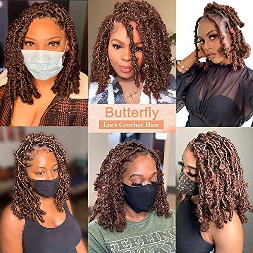 ZRQ ZRQ Butterfly Locs Crochet Hair Short 12 Inch 6 Packs Brown Butterfly Braids Crochet Locs Crochet Bob Hair Pre-Looped Distressed Faux Locs For Women #30