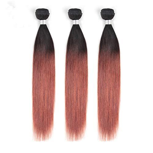 Tony beauty hair Tony Beauty Hair Black to Dark Auburn Ombre Peruvian Human Hair Bundles with Closure Straight #1B/33 Copper Red Ombre 3 Bundles with 4x4 Lace Closure Ombre Reddish Brown Weave Wefts (14 14 14+14)