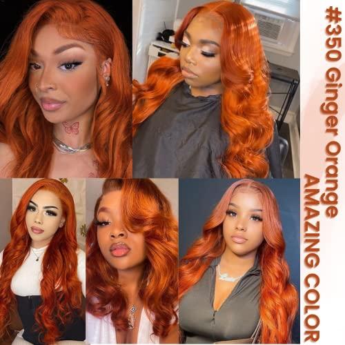 ALHER ALHER Ginger Bundles Human Hair Body Wave Ginger Bundles 350 Bundles Human Hair Sew In Weave Wavy 3 Bundles for Black Women 10A 100% Brazilian Remy Hair Soft Thick Copper Orange Color 10 12 14 Inch