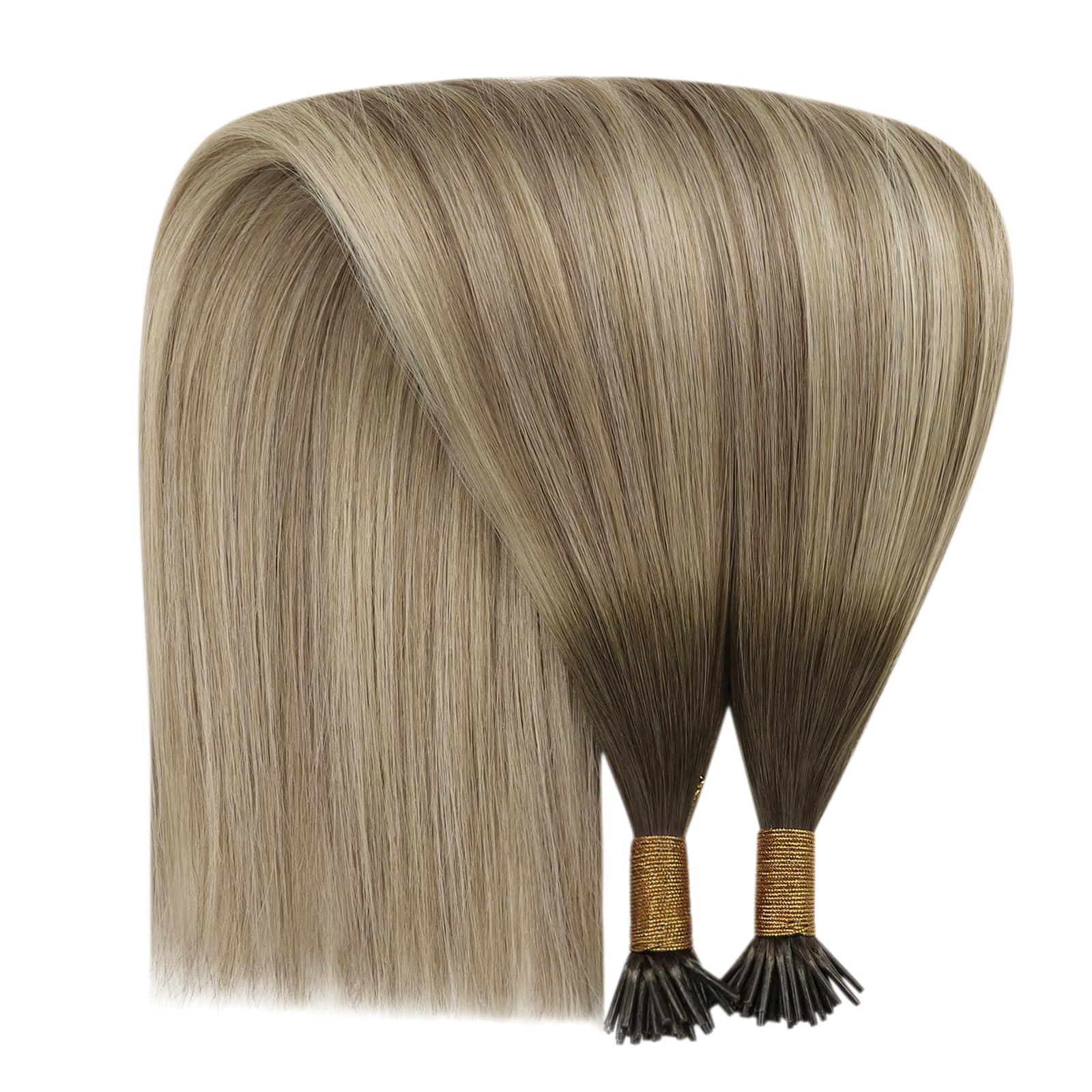 YoungSee YoungSee I Tip Hair Extensions Human Hair Ombre 24 Inch Long Tip Hair Extensions Human Hair Balayage Dark Brown to Brown with Blonde Itip Hair Extensions for Women 50g 50s Pre Bonded Hair Extensions