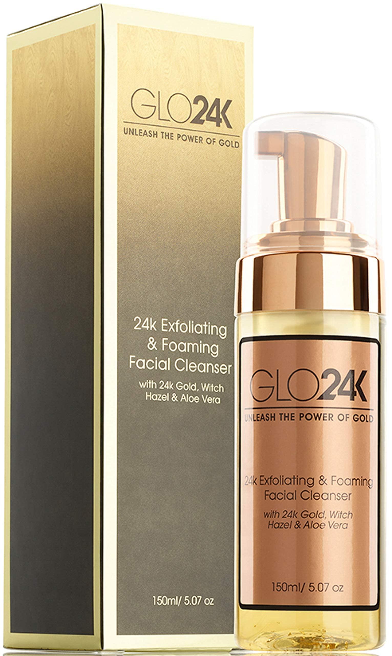 GLO24K UNLEASH THE POWER OF GOLD GLO24K Exfoliating & Foaming Facial Cleanser with 24k Gold, Witch Hazel, and Aloe Vera