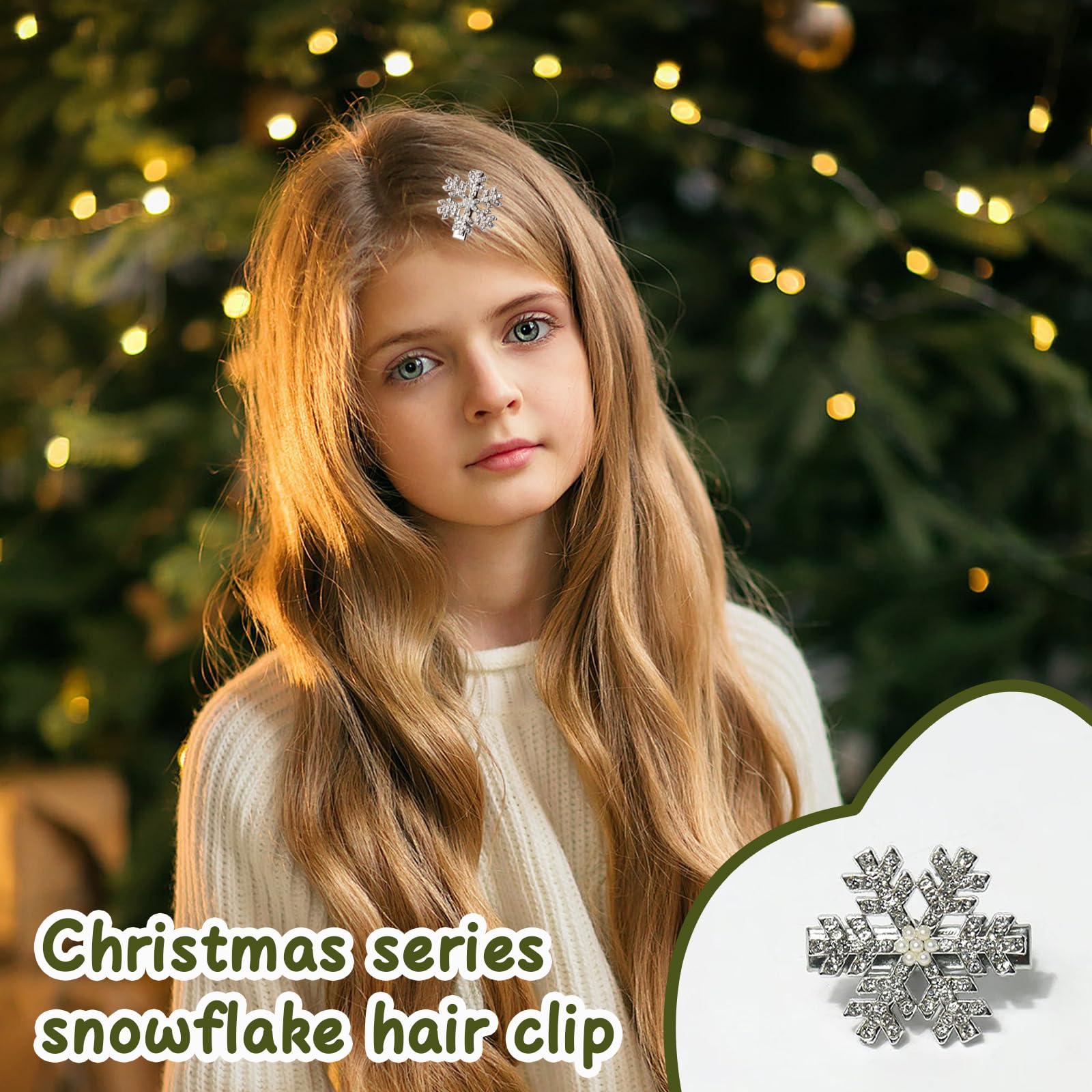 DUOJINSANXI 12 Pcs Snowflake Hair Clips, Snowflake Hair Accessories, Rhinestone Pearl Hair Clips, Christmas Sparkly Hair Clips, Cute Hair Pins, Small Silver Metal Hair Barrettes for Women Girls