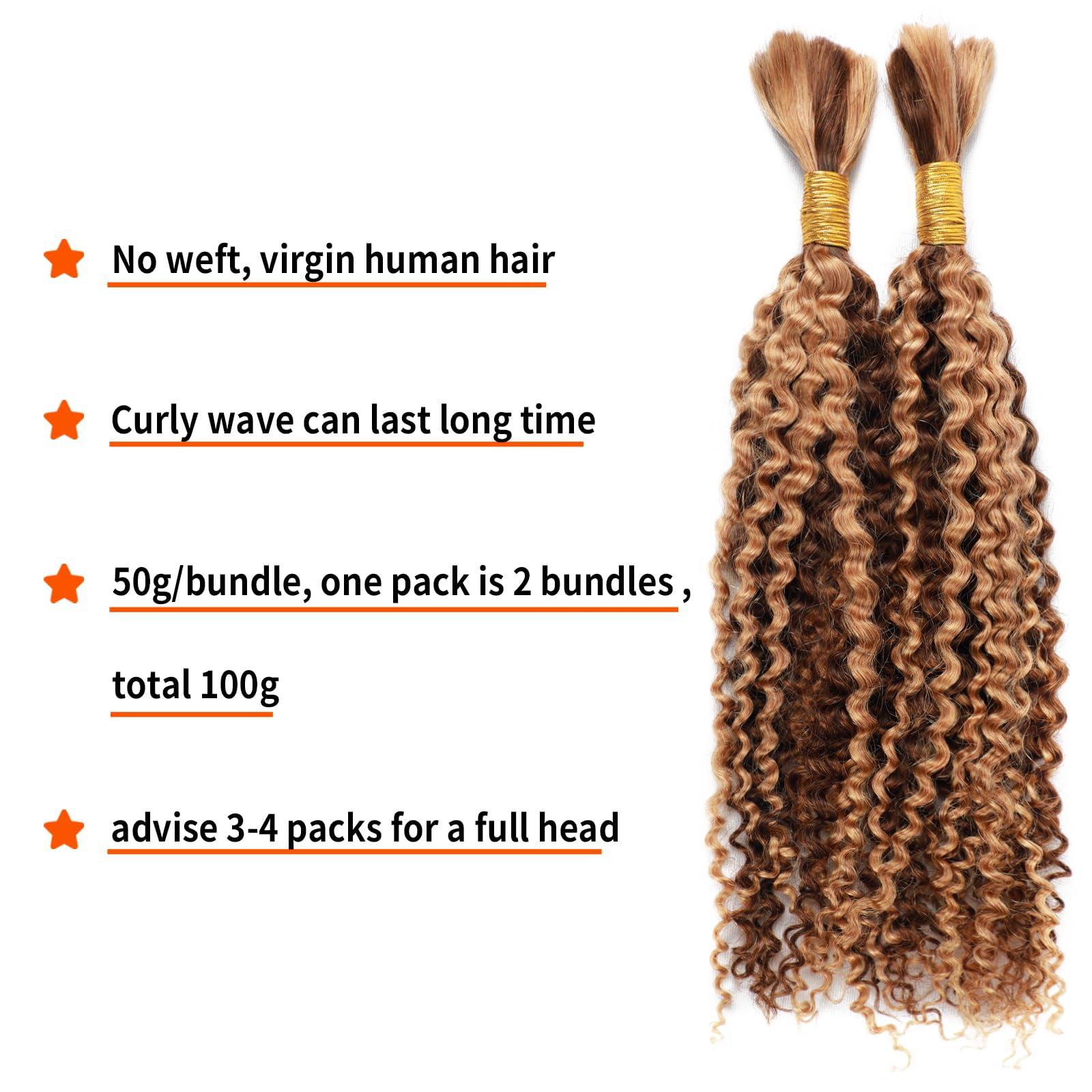 LUCLUEME Bulk Human Hair For Braiding kinky curly 100% Unprocessed Brazilian Virgin Human Hair Extensions Micro Braiding Human Hair 100g with 2 bundles No Weft (16 inch, P4/27)