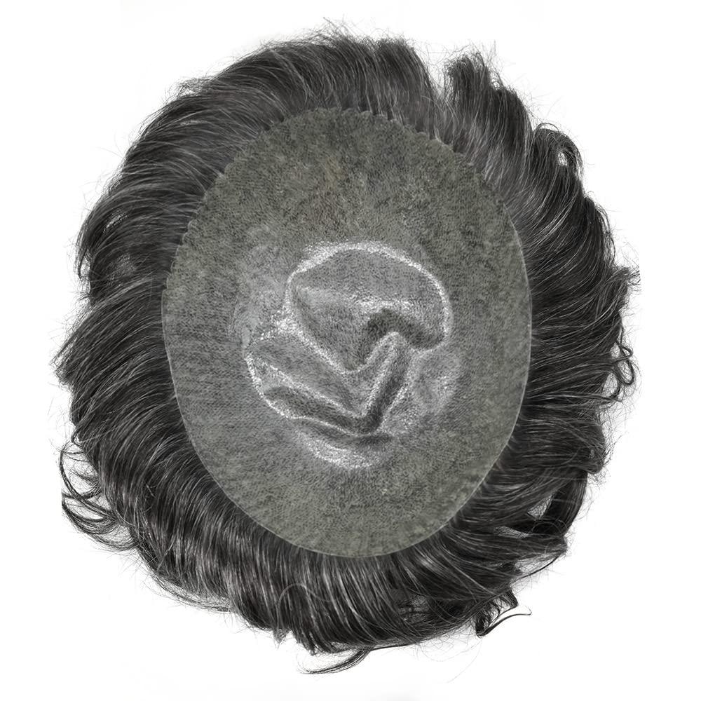Healthlif Healthlif Toupee For Men Real Human Hair Full PU Mens Hairpiece Natural Looking Toupee Men Hair Rrplacement System Mens Hair Pieces For Thinning Hair 8X10#1B30#1B Off Black+30% Grey