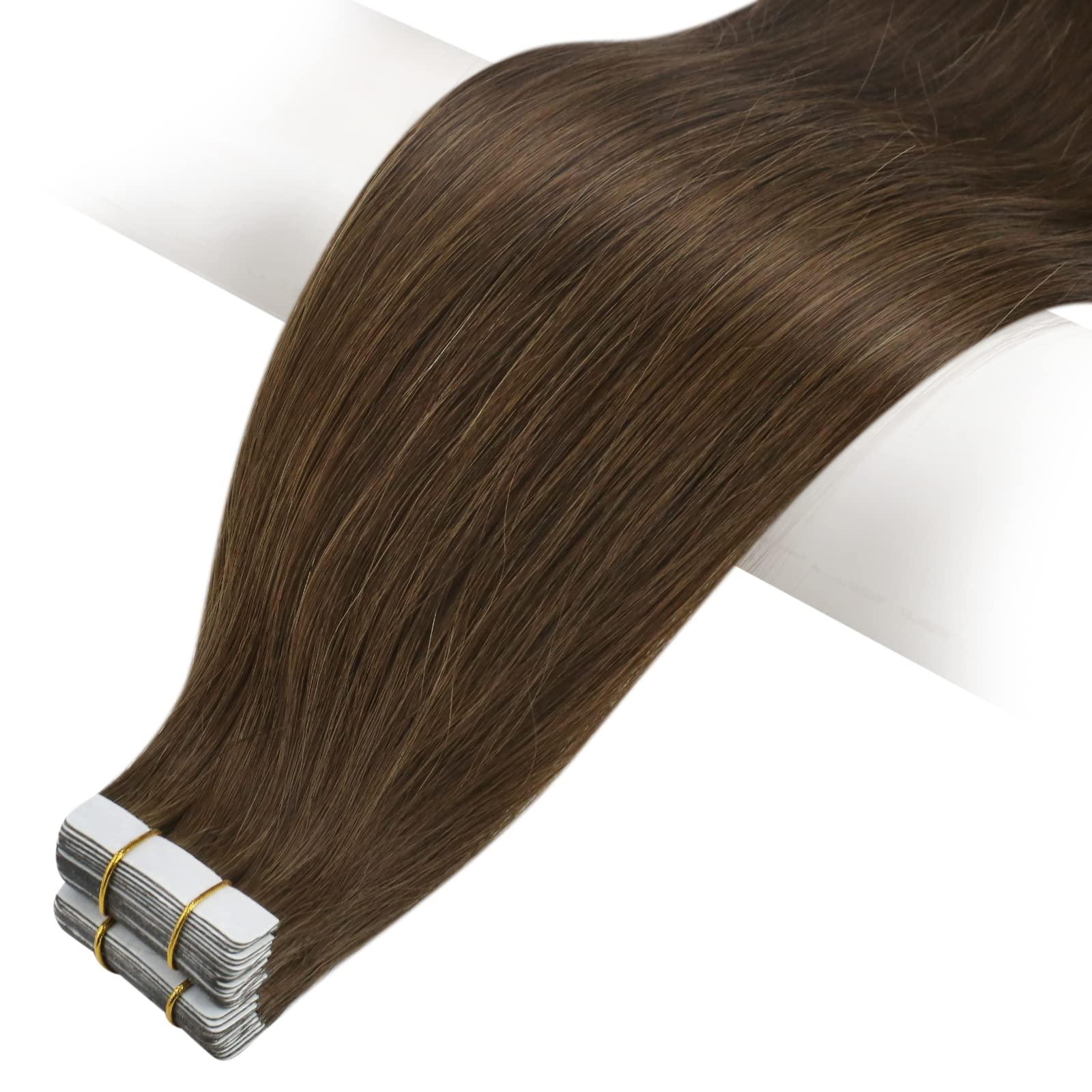 Full Shine Full Shine Invisible Tape in Hair Extensions 10 Inch Short Straight Human Hair Extensions Remy Hair 20 Pcs 30 Gram Seamless Hair Extensions Tape in 4 Medium Brown Real Human Hair for Party