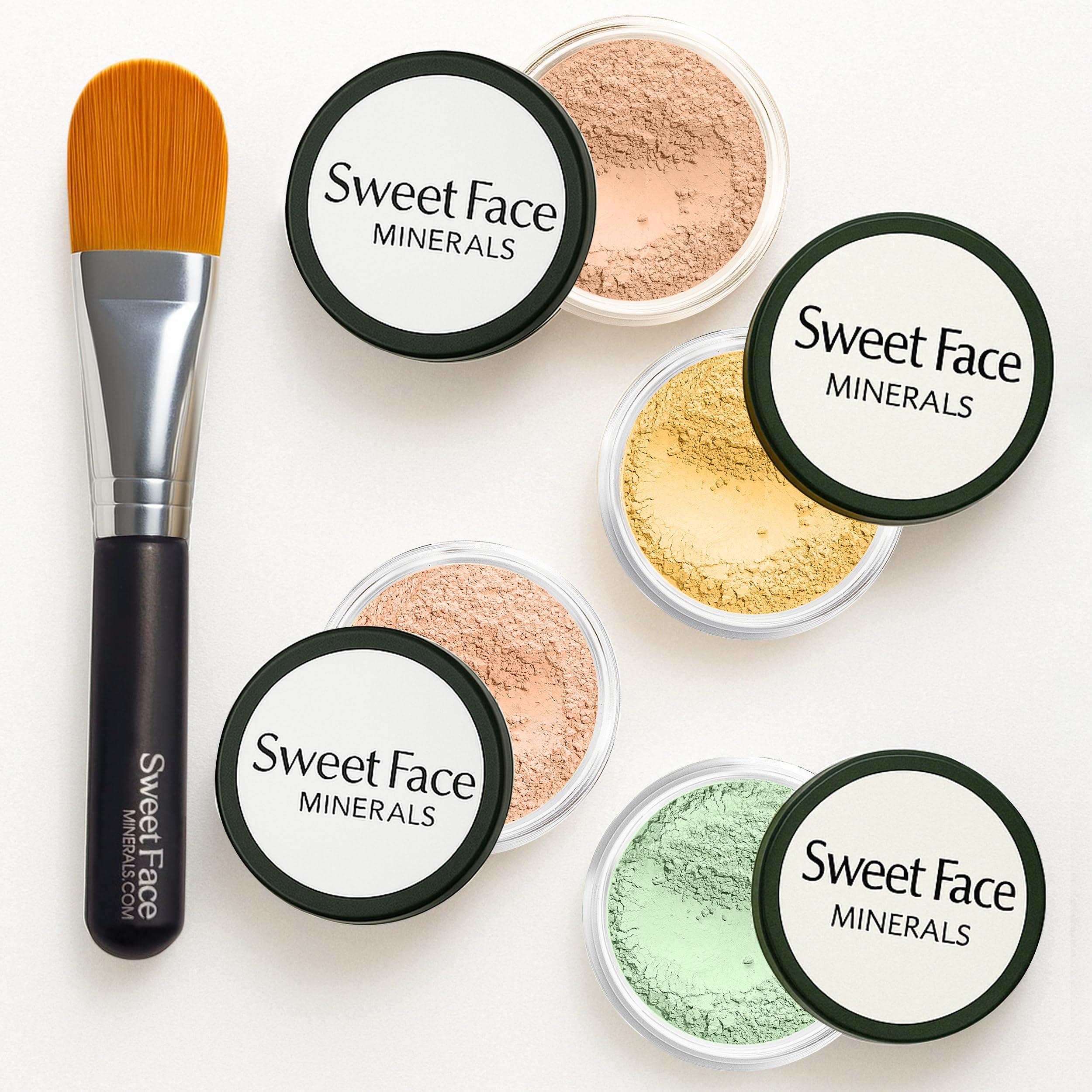 Sweet Face Minerals CONCEALER & CORRECTOR KIT with BRUSH Mineral Makeup Set Bare Skin Matte Powder (20 gram Sifter Jars, Medium Concealer)