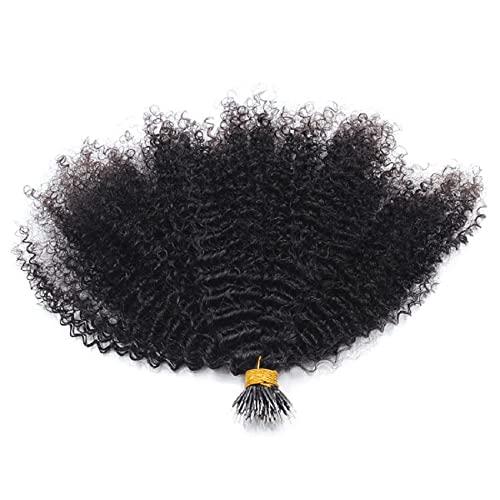 Black Beauty Wig Microlink Nano Ring I Tip Human Hair Extension Afro Kinky Curly Brazilian Remy Nano Ring Micro Beads Human Hair Extension 100g 100strands (20inch 100strands, Natural Black)