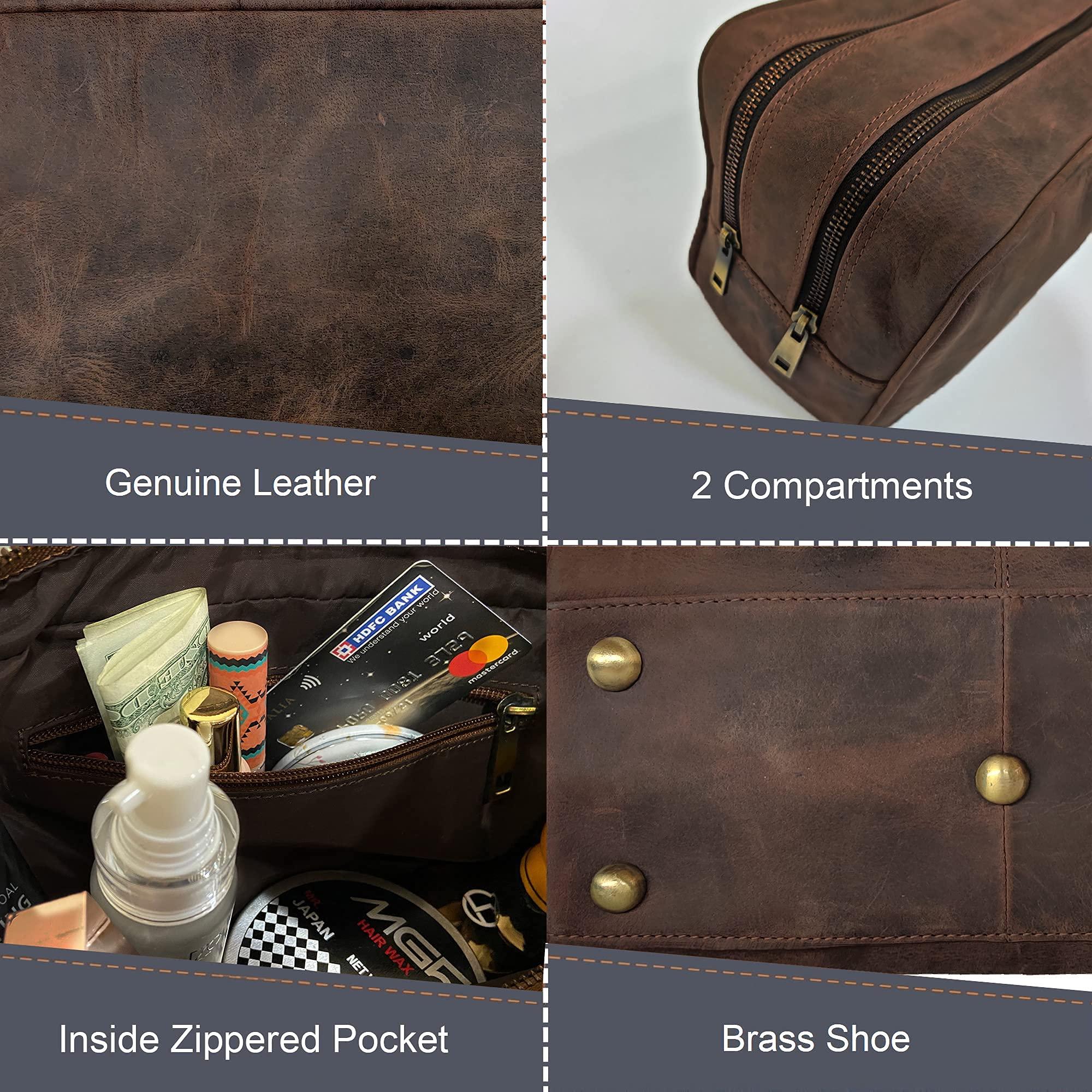 RUSTIC TOWN RUSTIC TOWN Handcrafted Premium Leather Toiletry Bag Combo - The Best Masculine Travel Gifts For Men and Women