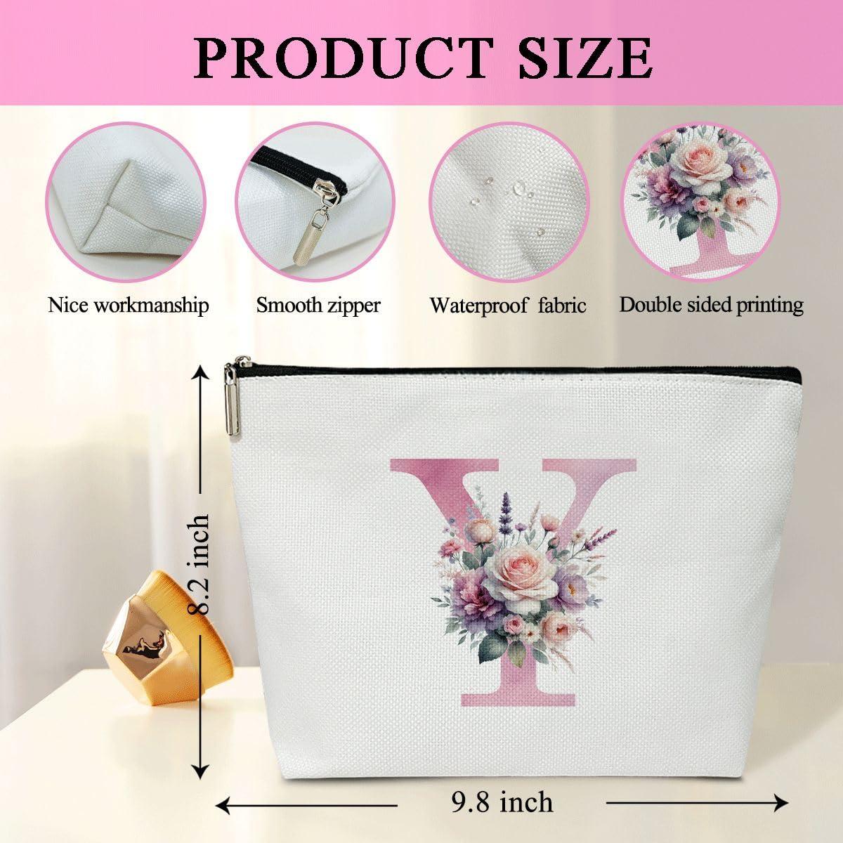 LONLONBANG Initial Personalized Makeup Bag, Monogram Letter V Makeup Bags For Women, 1 Pack Boho Cosmetic Travel Toiletry Bag, Birthday Gifts For Girls Daughter Teens Wife Bride Friend Bestie Sister - L673