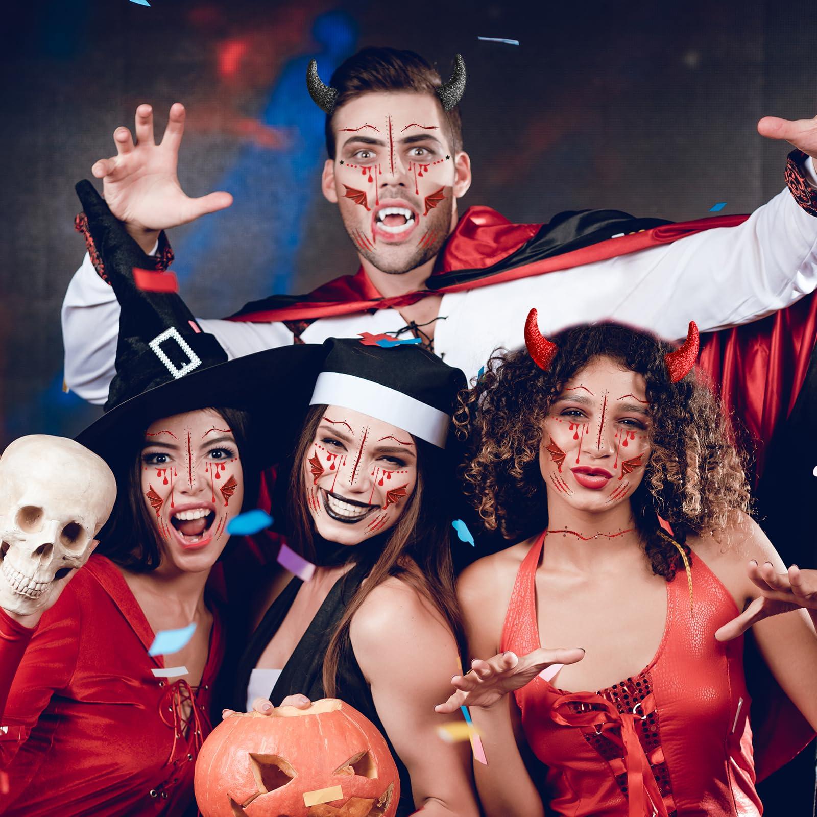 nooepc nooepc Glitter Devil Horns Headband With Halloween Tattoos, Red Devil Horns Halloween Costumes for Women Men Girls, Halloween Fancy Devil Accessories Dress Cosplay Hairband-Black