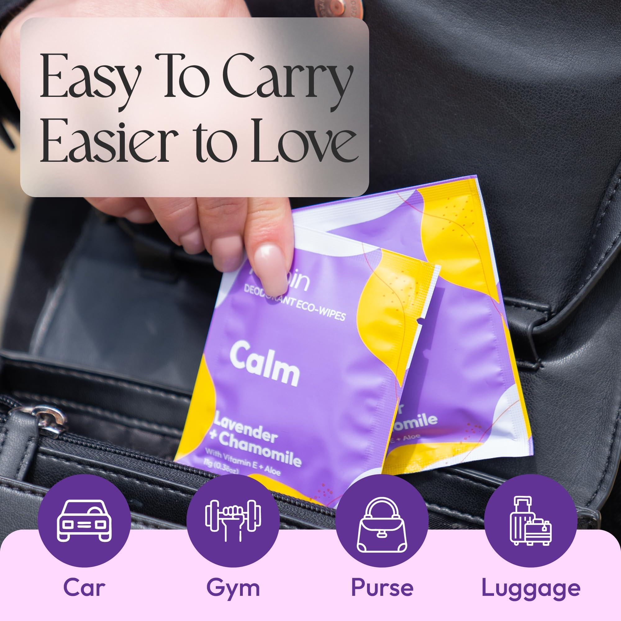FOMIN FOMIN Travel Deodorant Wipes - 30 Count - Lavender and Chamomile pH Balanced, Hypoallergenic Mini Deodorant Wipes For Women and Men - Plastic-Free, Individually Wrapped Underarm & Body Wipes