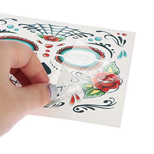 ARTEM Day of the Dead Tattoo(8 PACK) Halloween Makeup Tattoos Decor Stickers Sugar Skull Temporary Face Tattoo for Halloween Masquerade Party(Floral, Glitter Roses, Web and Floral Skeleton)