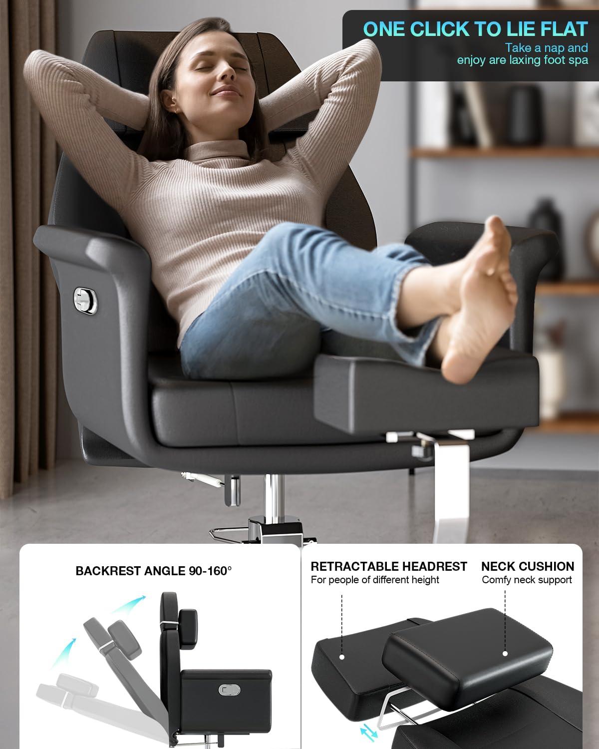 OKAKOPA OKAKOPA Pedicure Chair No Plumbing, Portable Pedicure Station for Nail Tech, 360 Swivel Reclining Salon Pedicure Chairs w/Stool, Massage Basin, Footrest for Foot Spa, Black