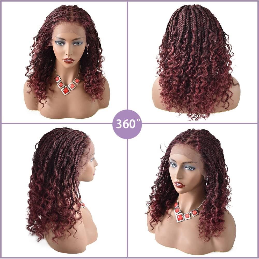 F M FACE MIRACLE NEW YORK F M FACE MIRACLE NEW YORK 18" Inches Lace Front Box Braided Wigs For Black Women Swiss Lace Front Wigs With Baby Hair Micro Synthetic Braid Wigs (#1B/99JT Black Mix Wine Red)