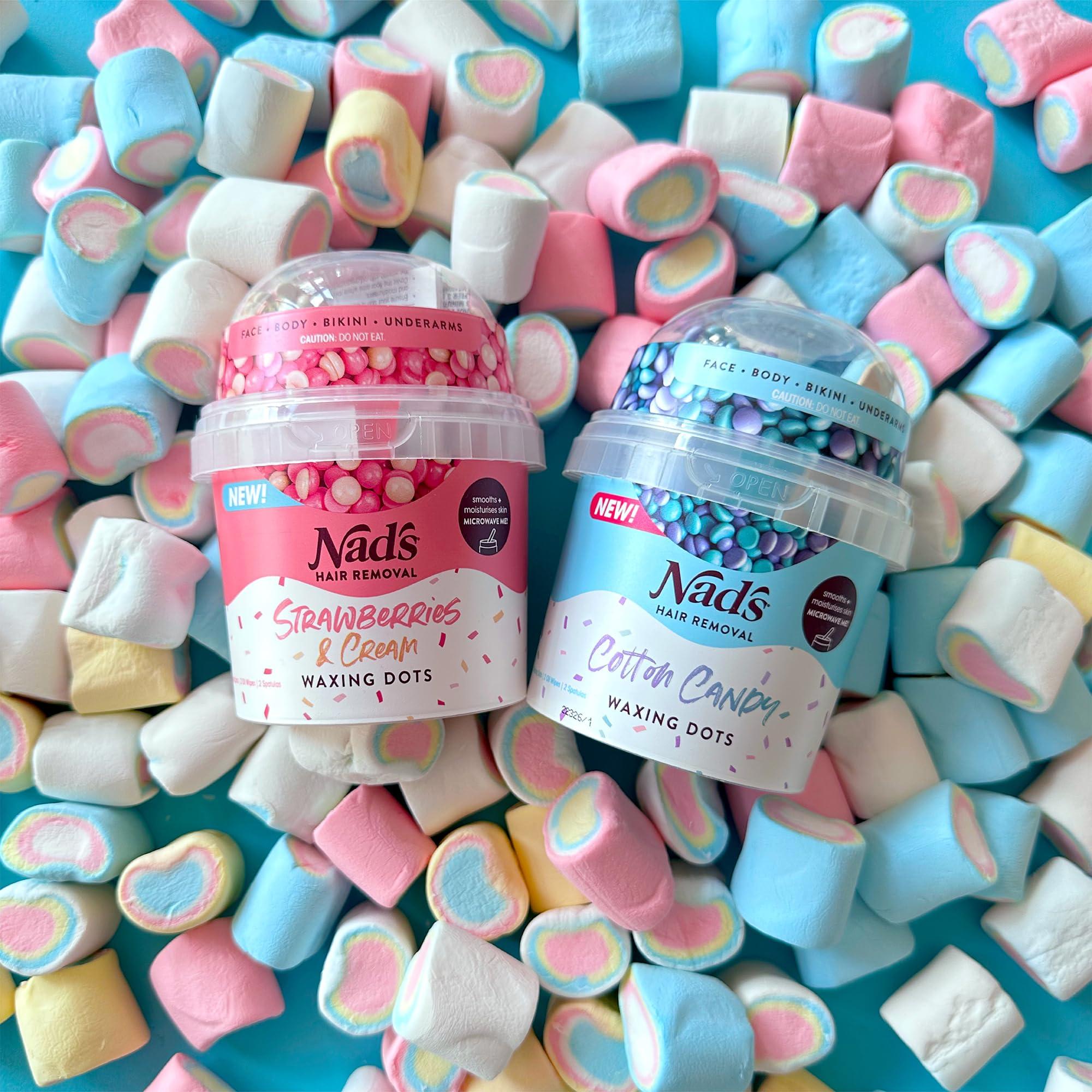 Nad's Nad\'s Hair Removal Waxing Dots - Cotton Candy Hard Wax Beads Kit - For Women - Microwaveable No-Strip Formula - Face, Body, Bikini, Underarms