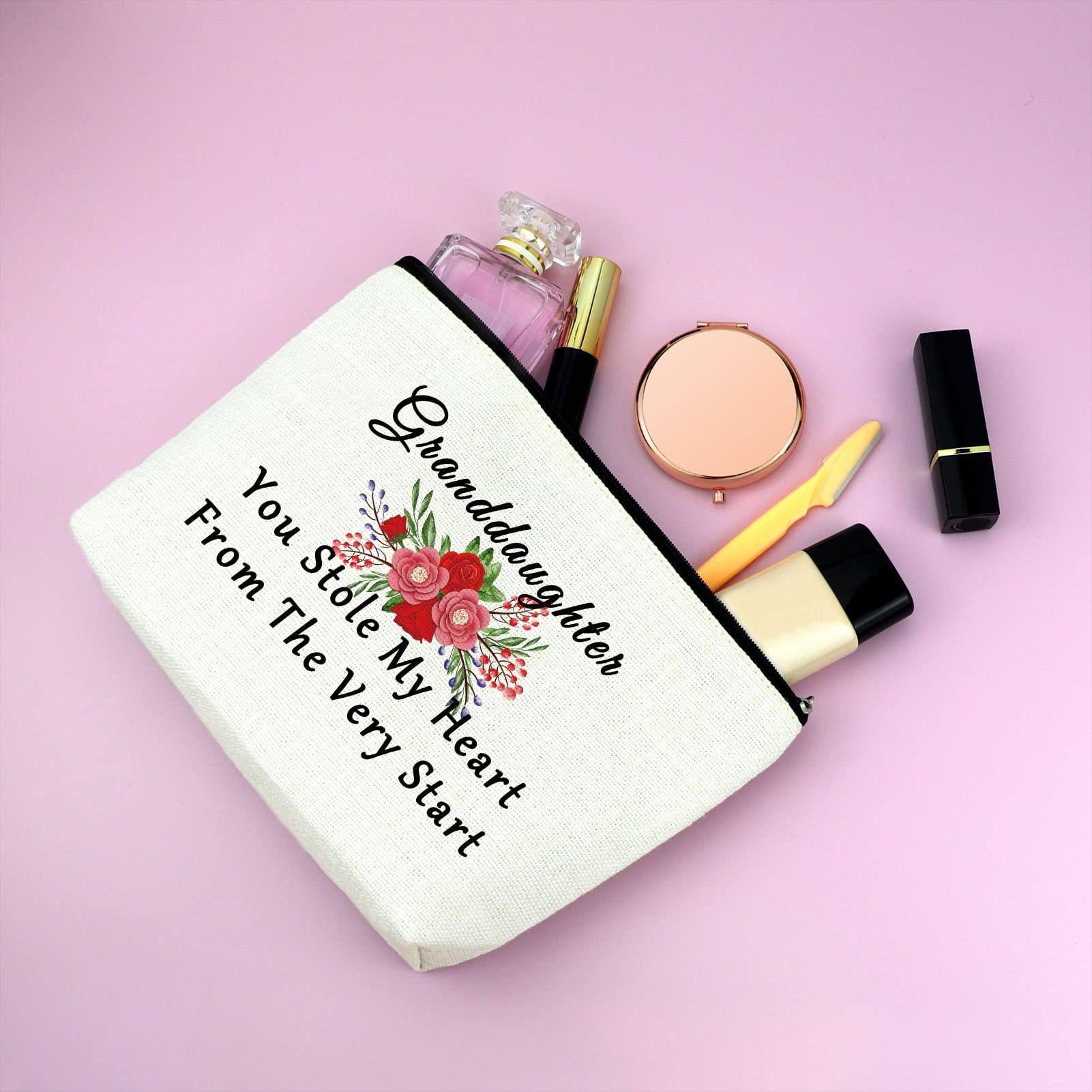 Mxrymvu Granddaughter Gifts from Grandma Granddaughter Makeup Bag Gift from Grandmother Grandpa Grandfather Gifts for Granddaughter from Nana Birthday Christmas Wedding Gift Granddaughter Cosmetic Travel Bag