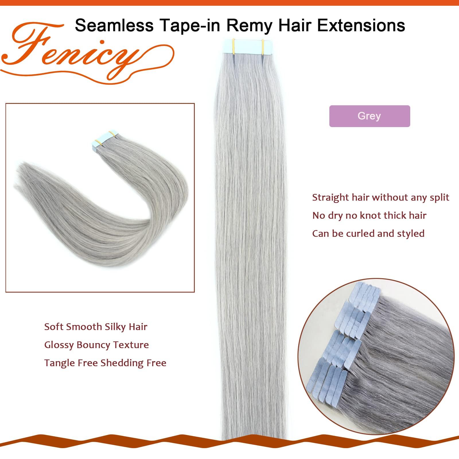 Fenicy Fenicy Gray Hair Extensions Tape in Real Human Hair Seamless Skin Wefts Invisible Tape-on Hair Extensions Silky Straight Color Grey 16inch20pcs