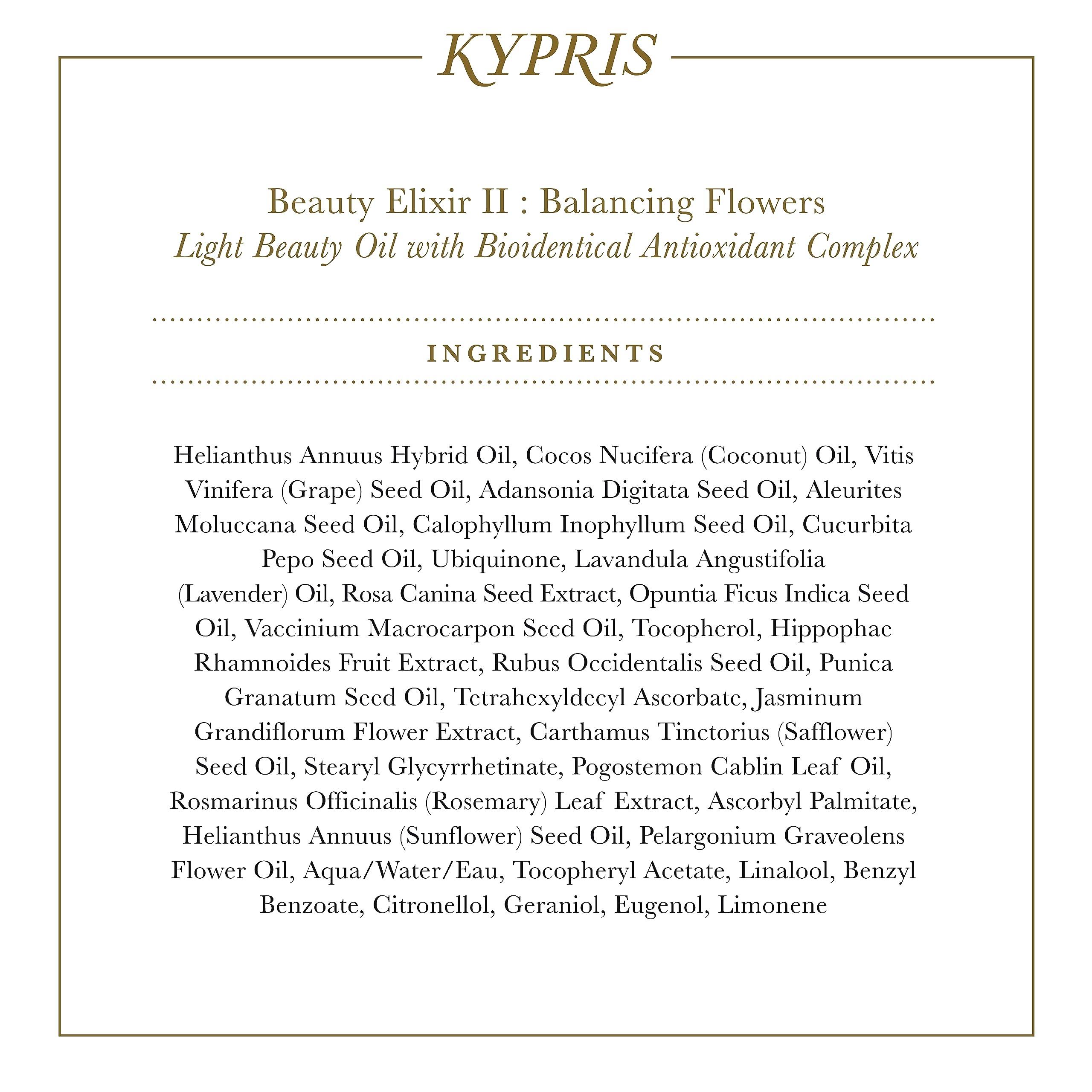 KYPRIS KYPRIS, Beauty Elixir II: Balancing Flowers Moisturizing Face Oil, Bioidentical Antioxidant Complex w CoQ10 & Vitamin C Ester THD Jasmine Lavender (0.47 fl oz / 14 ml)