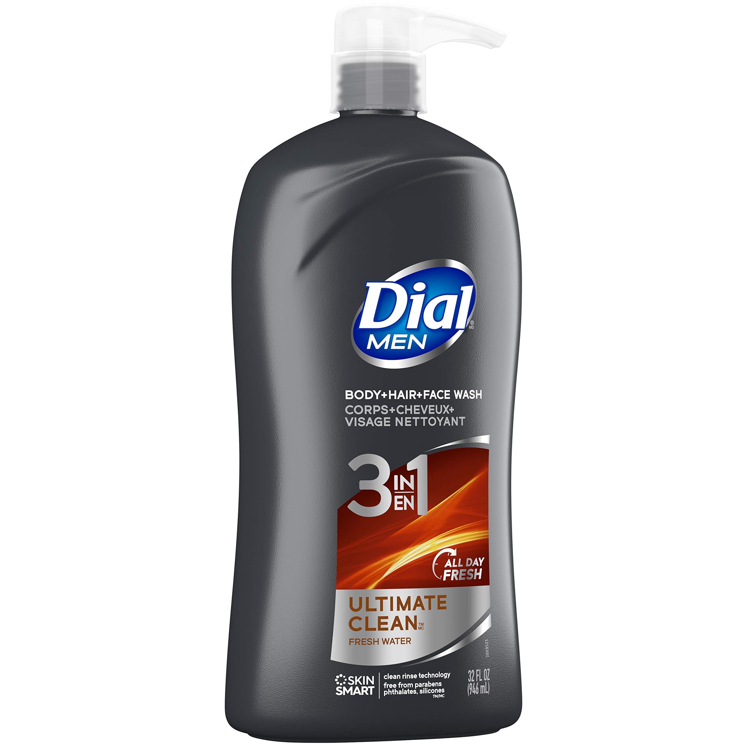 Dial Dial Men 3in1 Body, Hair and Face Wash, Ultimate Clean, 32 Fl Oz (Pack of 2)